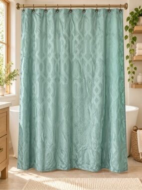 Aqua Geometric Jacquard Shower Curtain - Home Bath